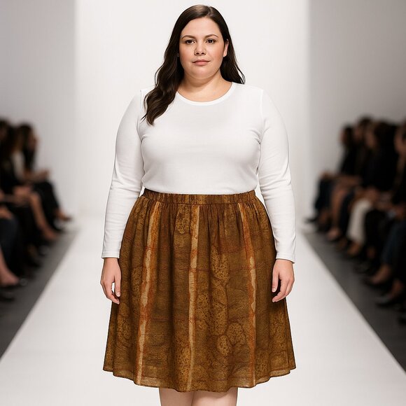 Circle Skirt - Midi Length Semi-Sheer Fabric Elastic Waistband Women's Summer - Picture 2 of 6